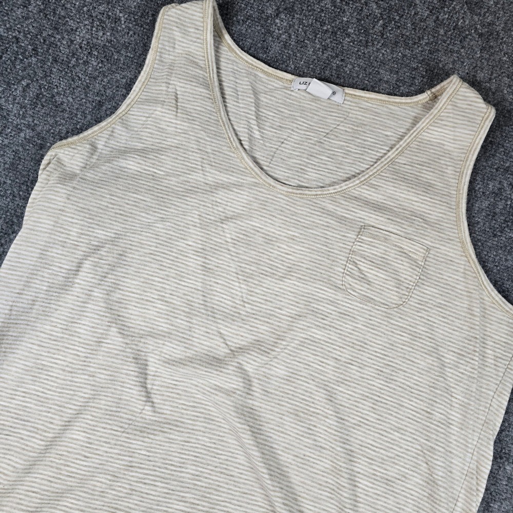 Liz Claiborne Women's Tank‎ Top Beige Stripe Pocket XL Casual Sleeveless Shirt